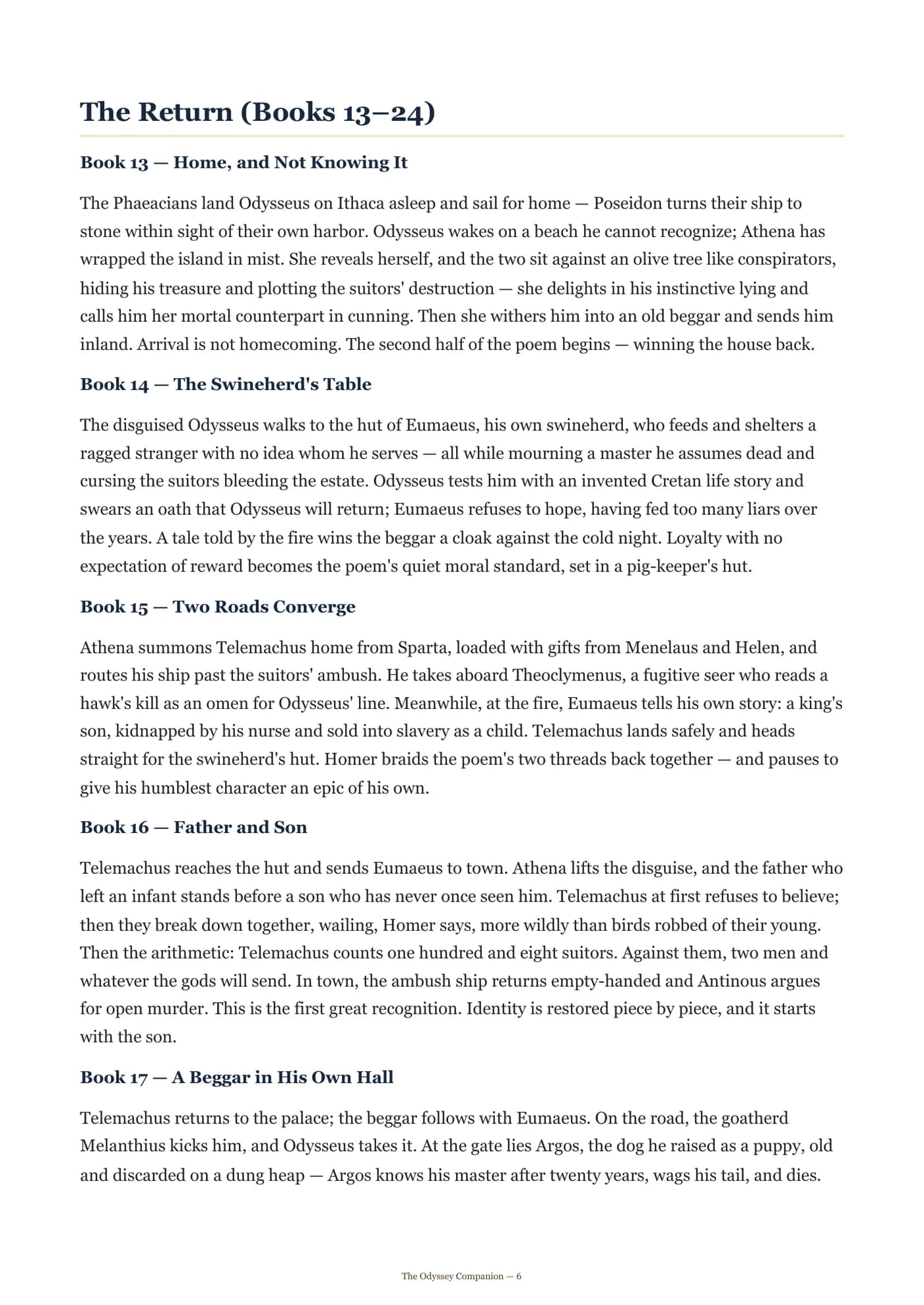 A book-by-book page from the companion guide — the notes and guidance for Books 13 to 24