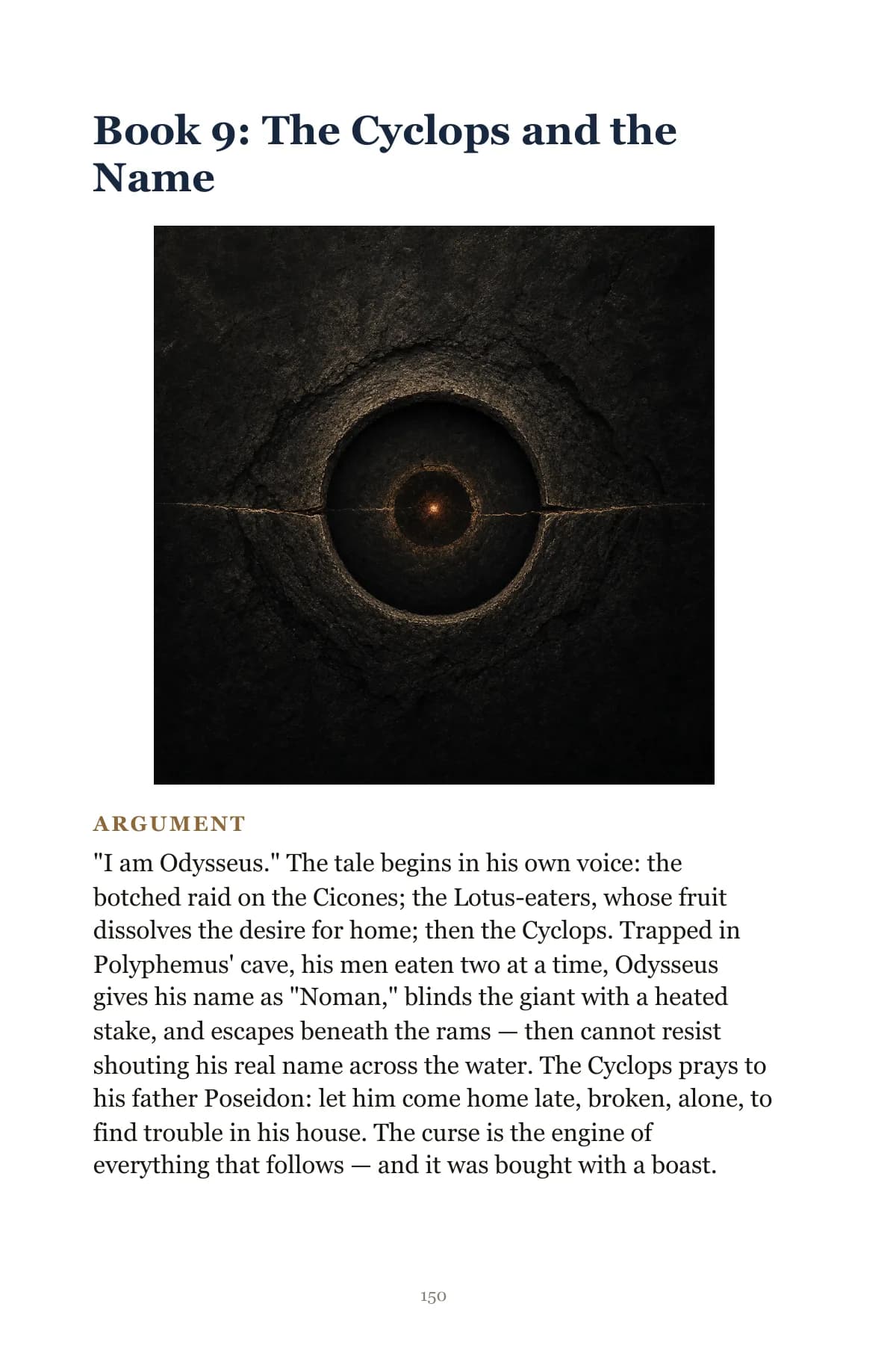 An illustrated page from the designed Companion Edition — Book 9, The Cyclops and the Name
