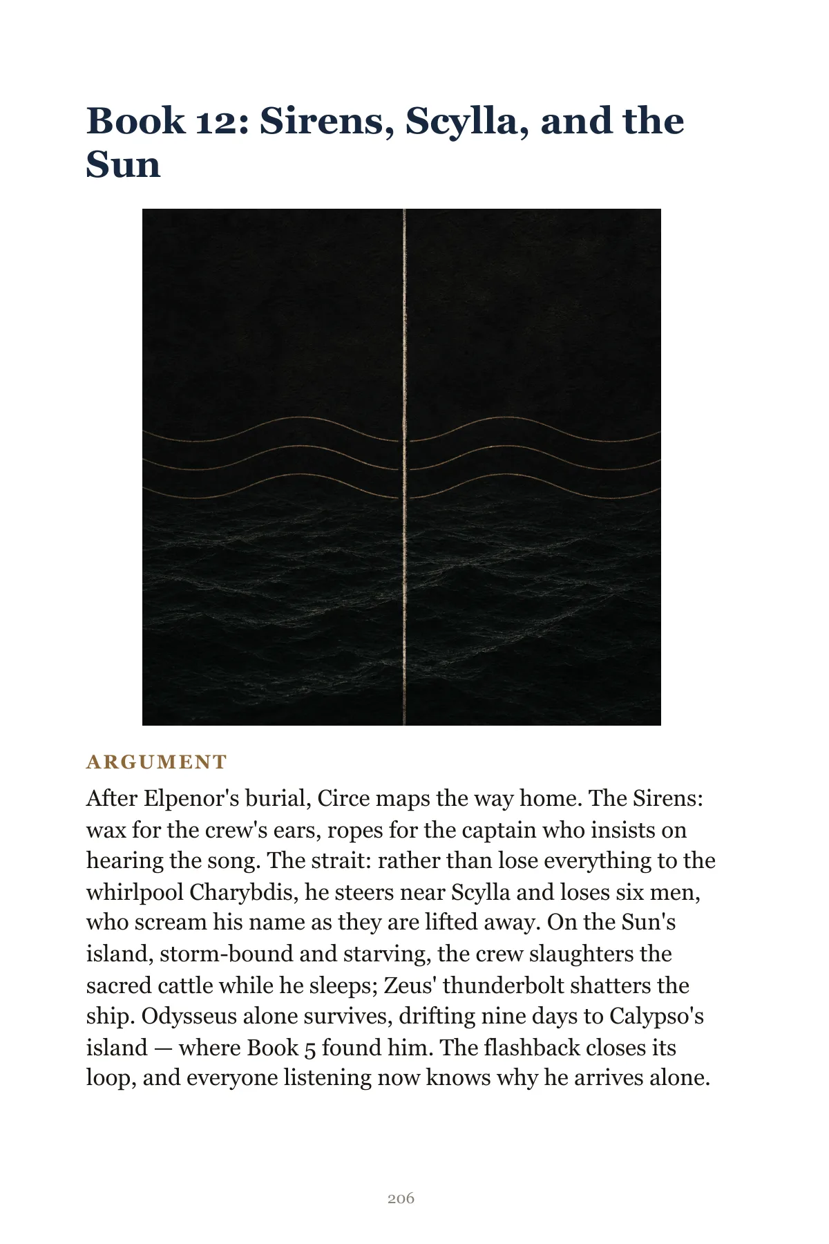 Illustrated opening of Book 12, Sirens, Scylla, and the Sun