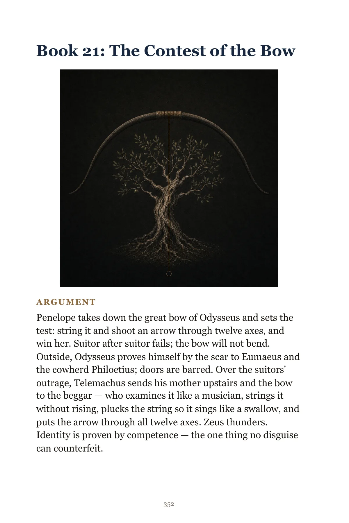 Illustrated opening of Book 21, The Contest of the Bow, from the designed Companion Edition