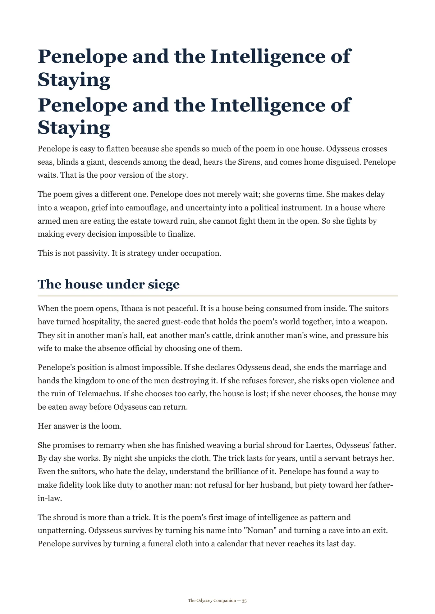 An essay from the guide — Penelope and the Intelligence of Staying